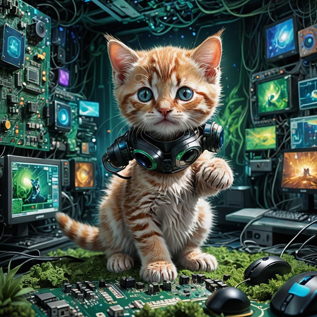 Kitten Batting at VR Cyberspace Motherboard