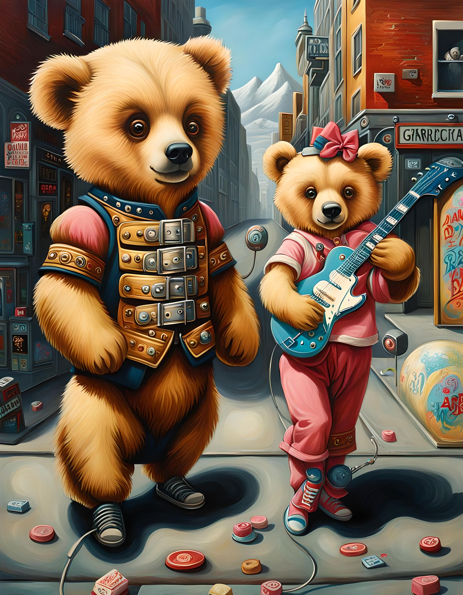 Paw Bear & Baby Bear Punk Rock Buskers
