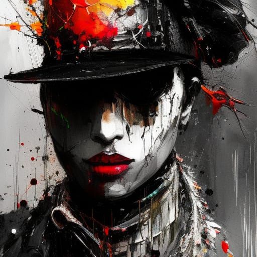 Textured Red Lips Portrait in Speedpaint Style