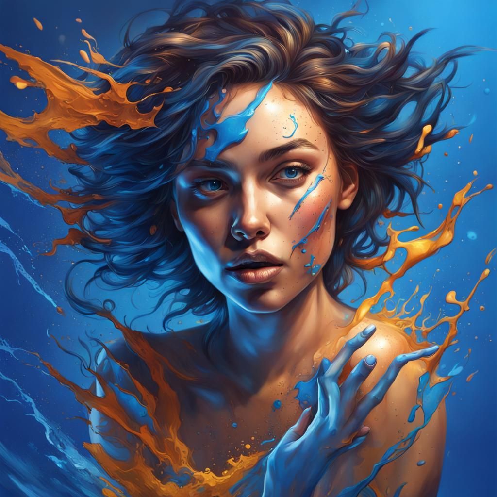 Dramatic Blue Magic Portrait in Hyperrealistic Style