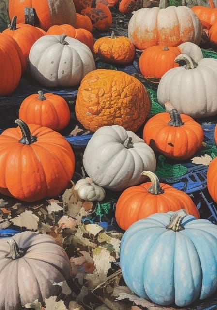 Impressionist Pumpkins in Gouache Style