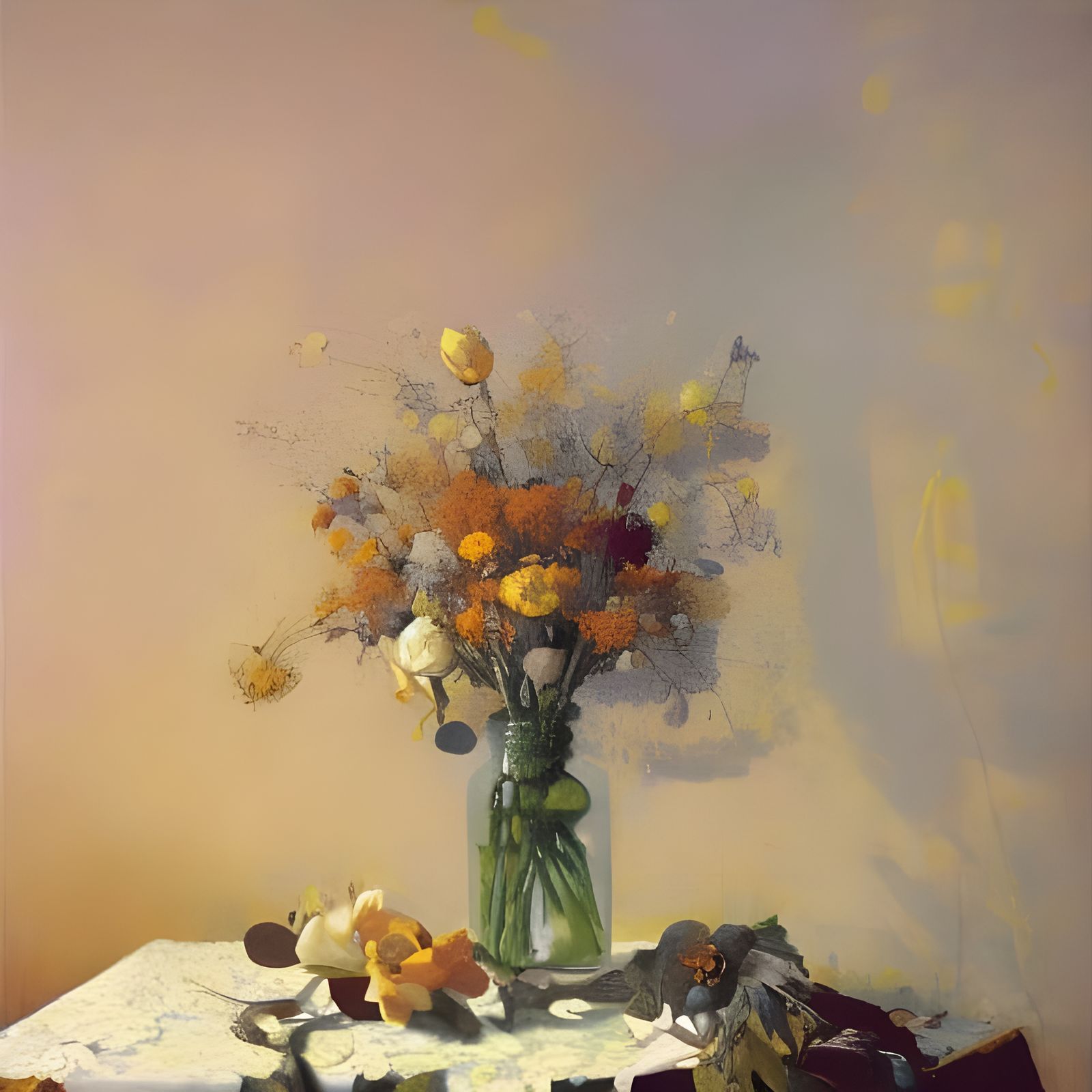 Dried Flowers in Copper Bucket, Hyperrealist Painting