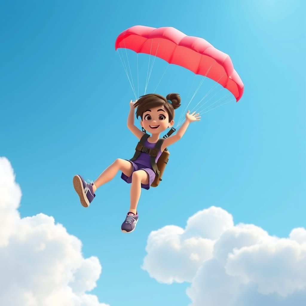 Girl Soaring with Parachute in Nick Jr 3D Style