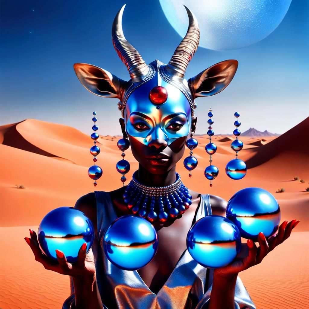 Surreal African Woman with Glowing Spheres, Hyper-realistic ...