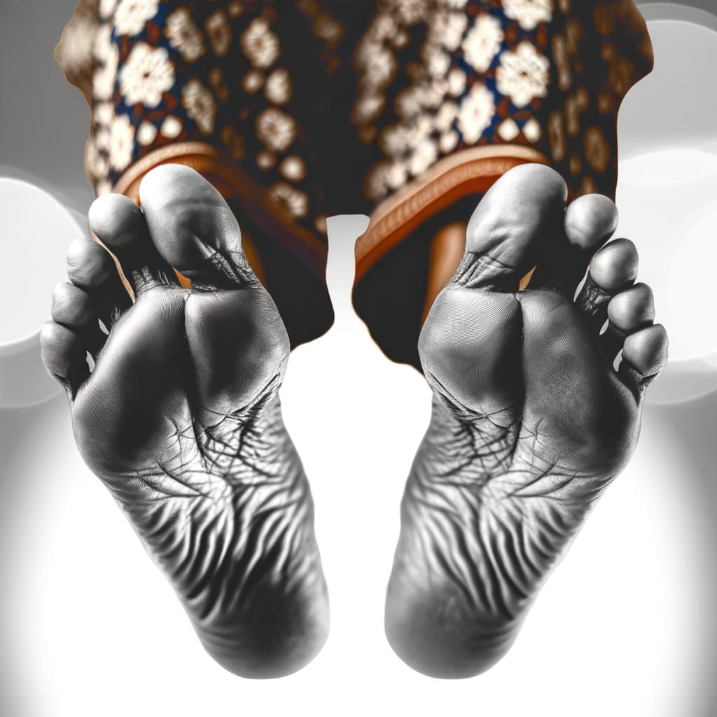 Detailed Portrait of Woman's Wrinkled Foot Soles