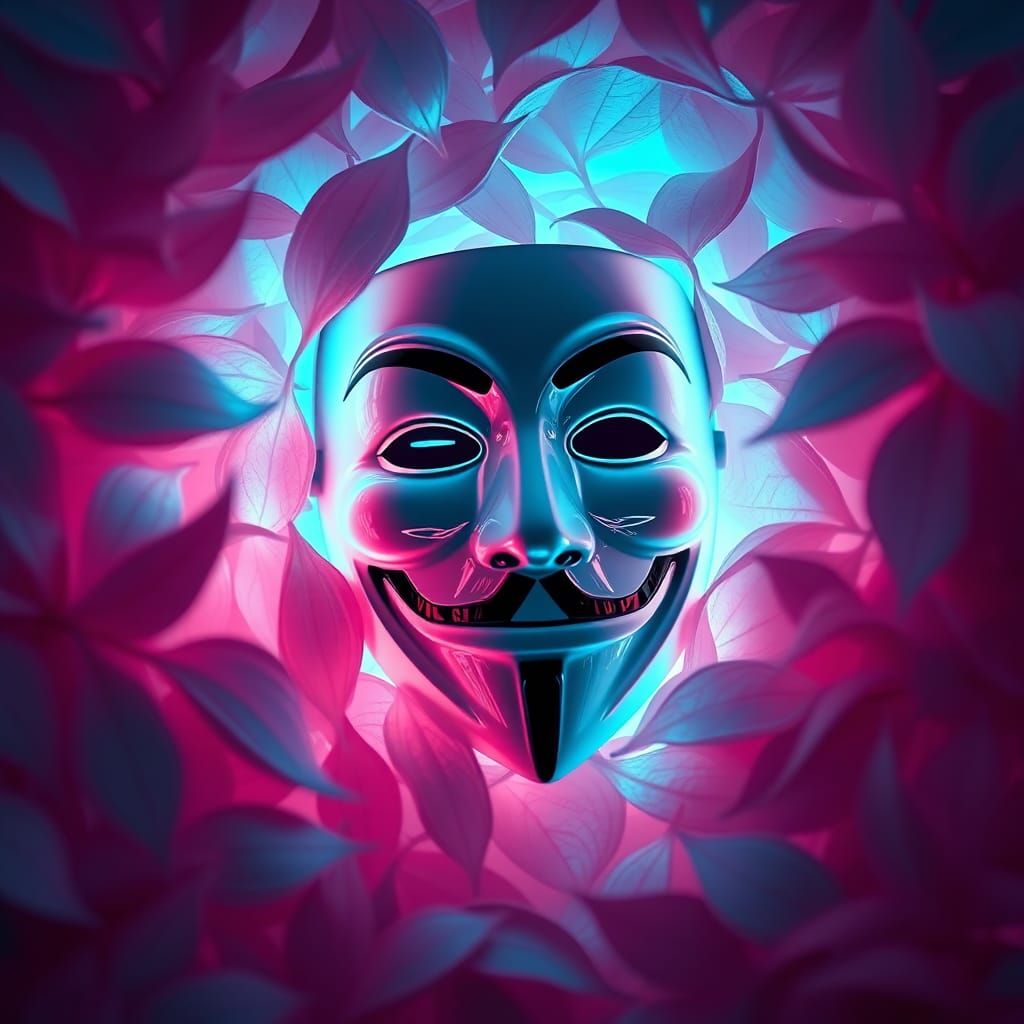 Guy Fawkes Mask Camouflaged in Gradient Leaves