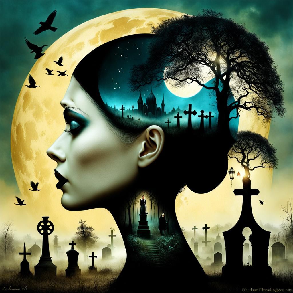 Whimsical Cemetery in Dark Fantasy Style
