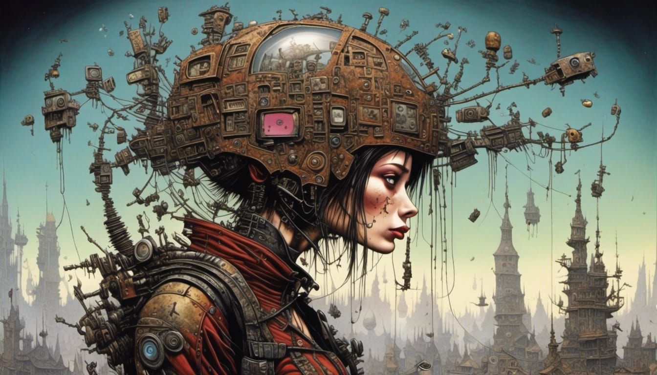 Cyberpunk Warrior Woman Overload in Futuristic Setting