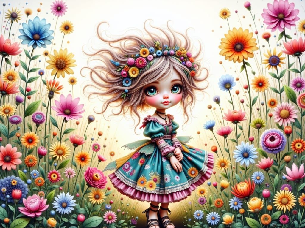 Vibrant Bohemian Flower Garden in Whimsical Watercolor Style