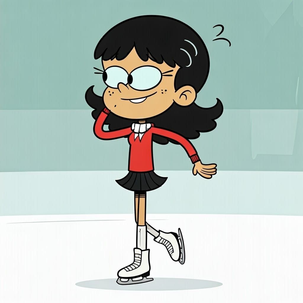 Stella Zhau is figure skating. The scene is rendered in The ...