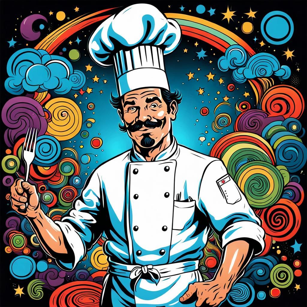 Psychedelic Retro Comic Art of a Male Chef