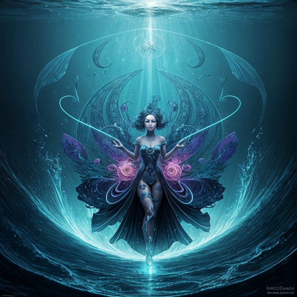 Bioluminescent Underwater Scene in Art Deco Style