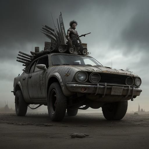 Chibi Post-Apocalyptic Warrior with Car