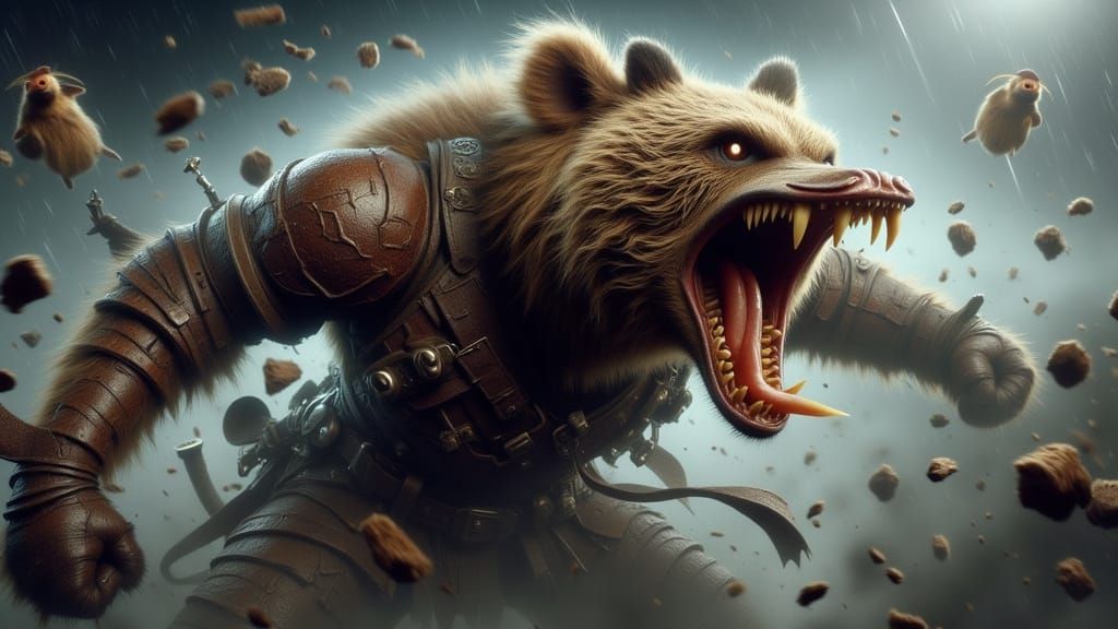 Anthropomorphic Grizzly Bear Battle Animal
