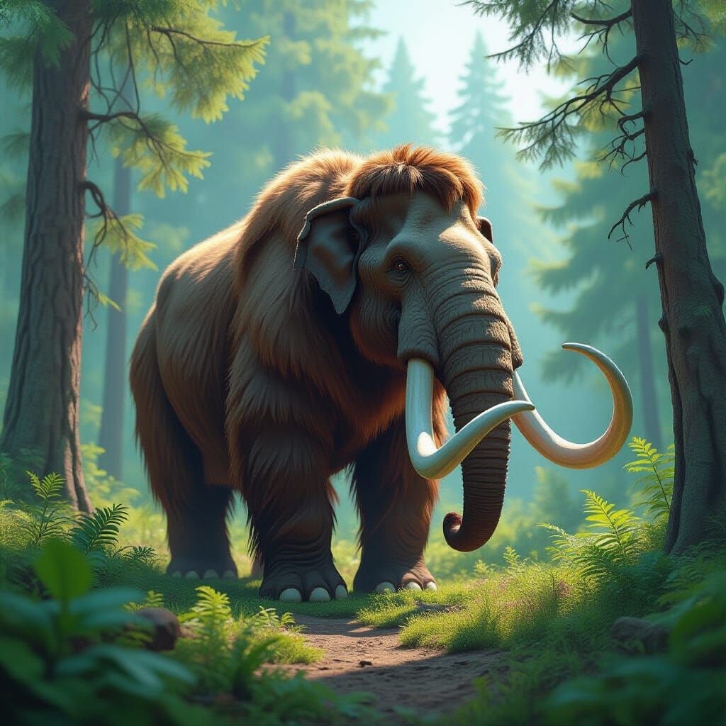 Woolly Mammoth in Holocene Forest, Digital Art Style