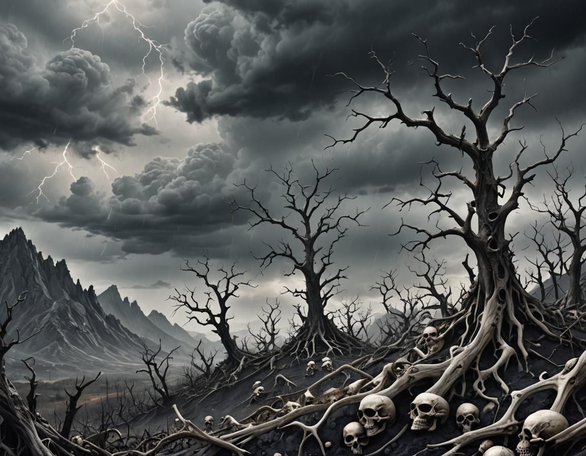 Macabre Bone Landscape in Dark Fantasy Style