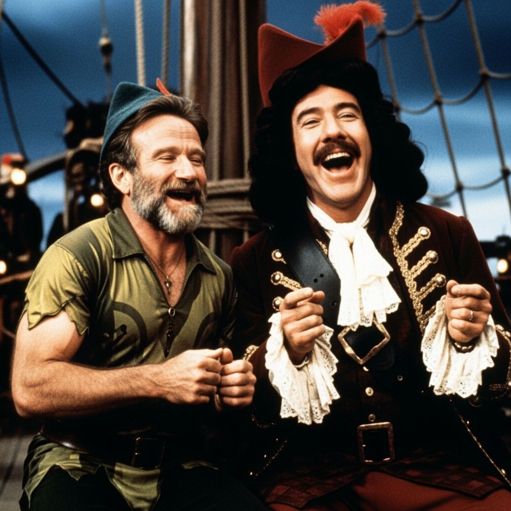 Peter Pan and Captain Hook Laughing at Christmas Aboard Ship