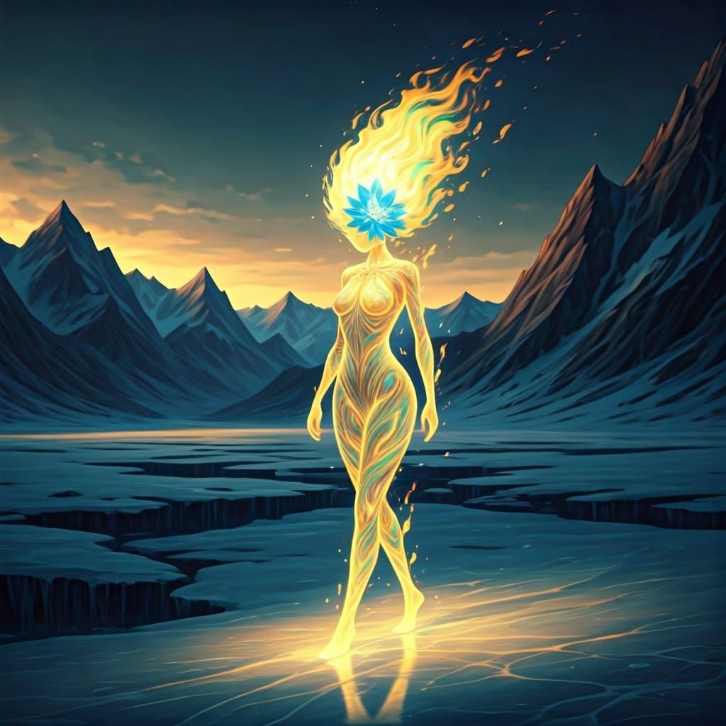 Flame Maiden on Frozen Tundra, Anime Style