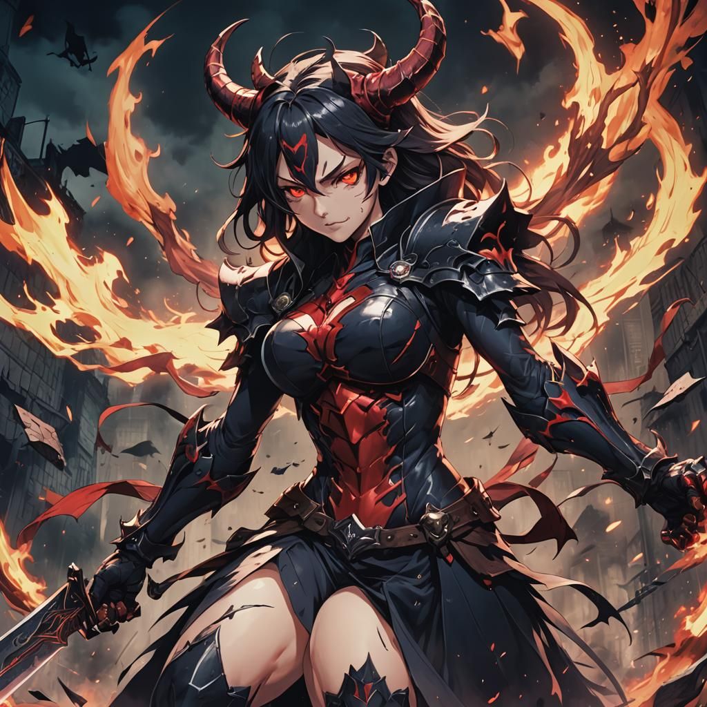 Evil Anime Woman in Combat: Cel-Shaded Manga Art