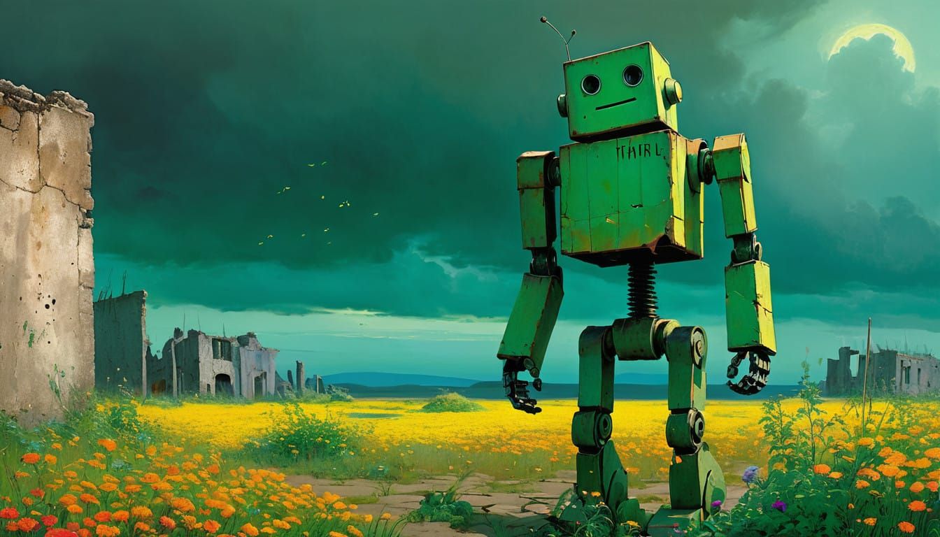 Hopeful Robot in Post-Apocalyptic City