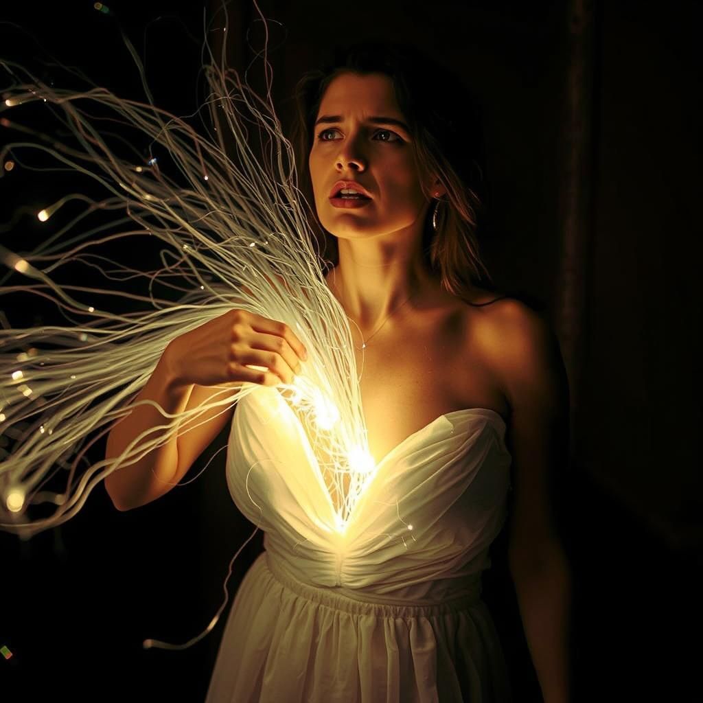 Heartbreak: Woman Ripping Light Tendrils, String Art