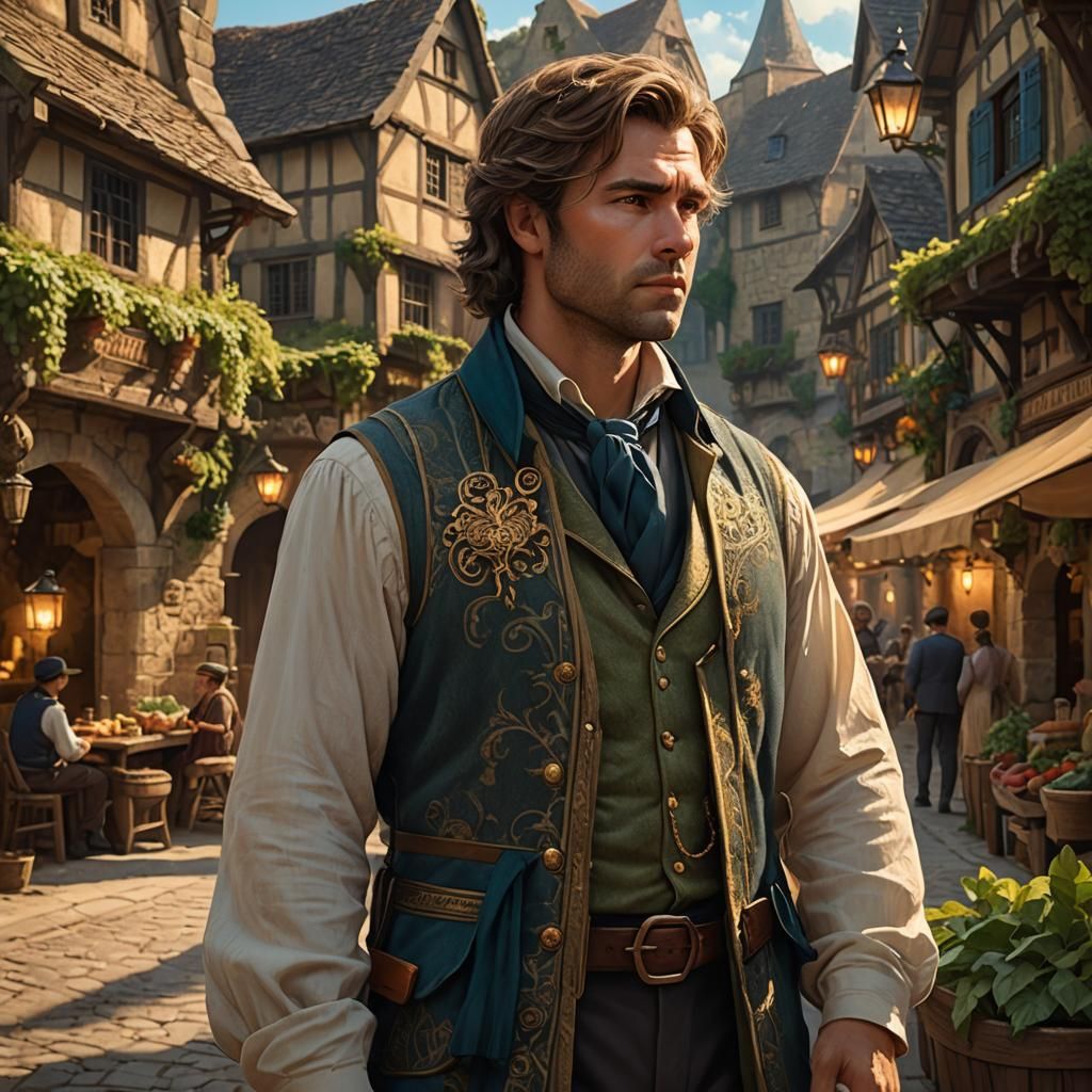 Pensive Mayor in Quaint Village: Fantasy Art