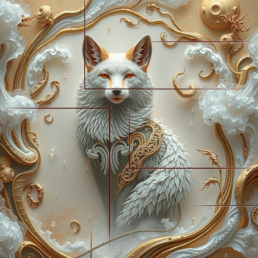 Surreal Fox Form Emerges from Iridescent Mist