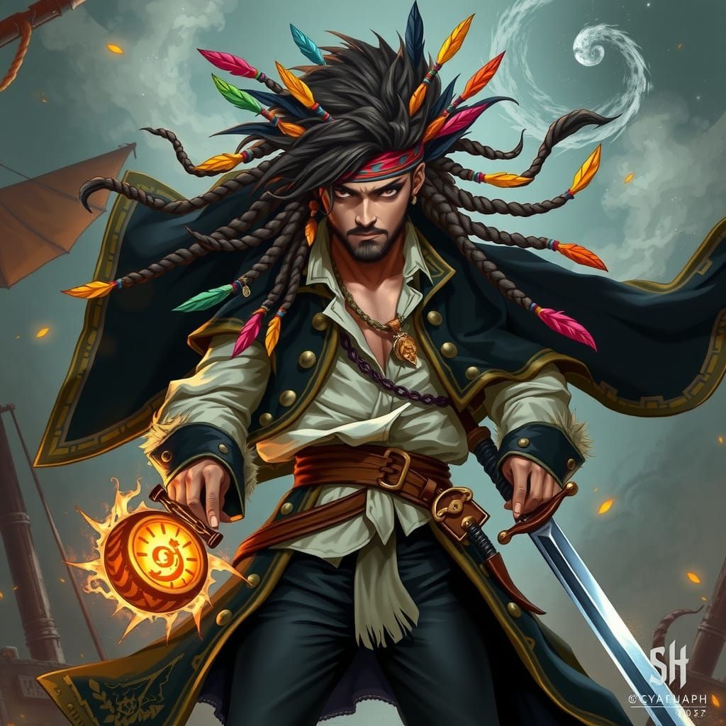 Majestic Pirate Cultivator in Swirling Energies