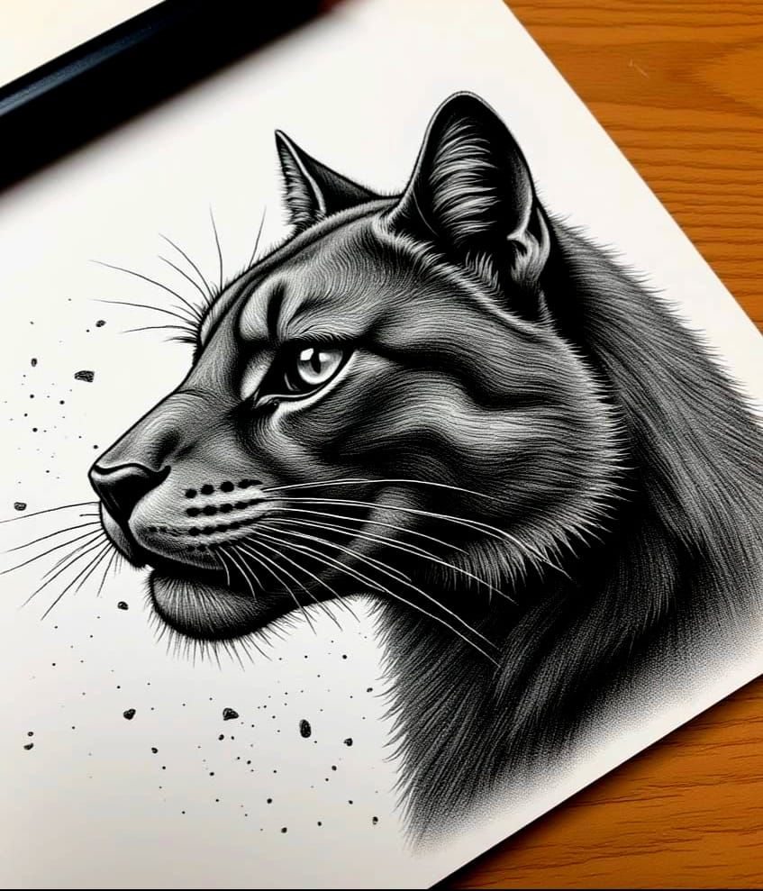 Charcoal Cat Sketch Transforms into 3D Panther