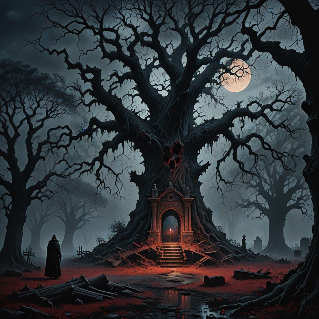 Vampire Death Knight in Moonlight Oil Painting