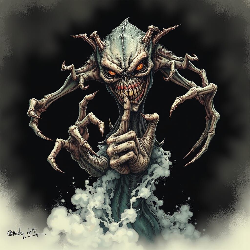 Malevolent Creature Emerge from Dark Void in Grotesque, Goth...