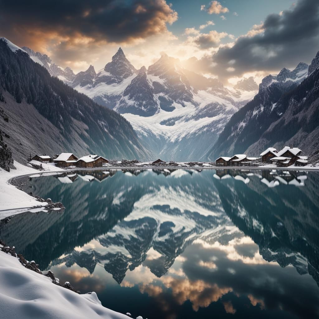 Swiss Alps Reflection: Cinematic Lake Scene