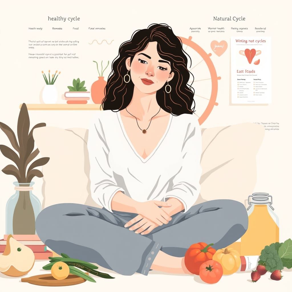 Comfortable Woman Surrounded by Health and Wellness Elements