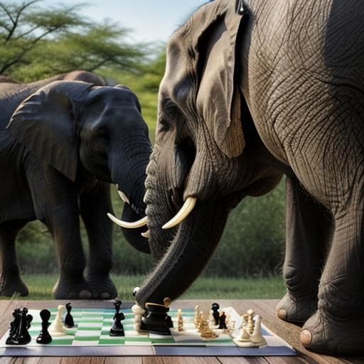 Elephants Playing Chess in African Savanna