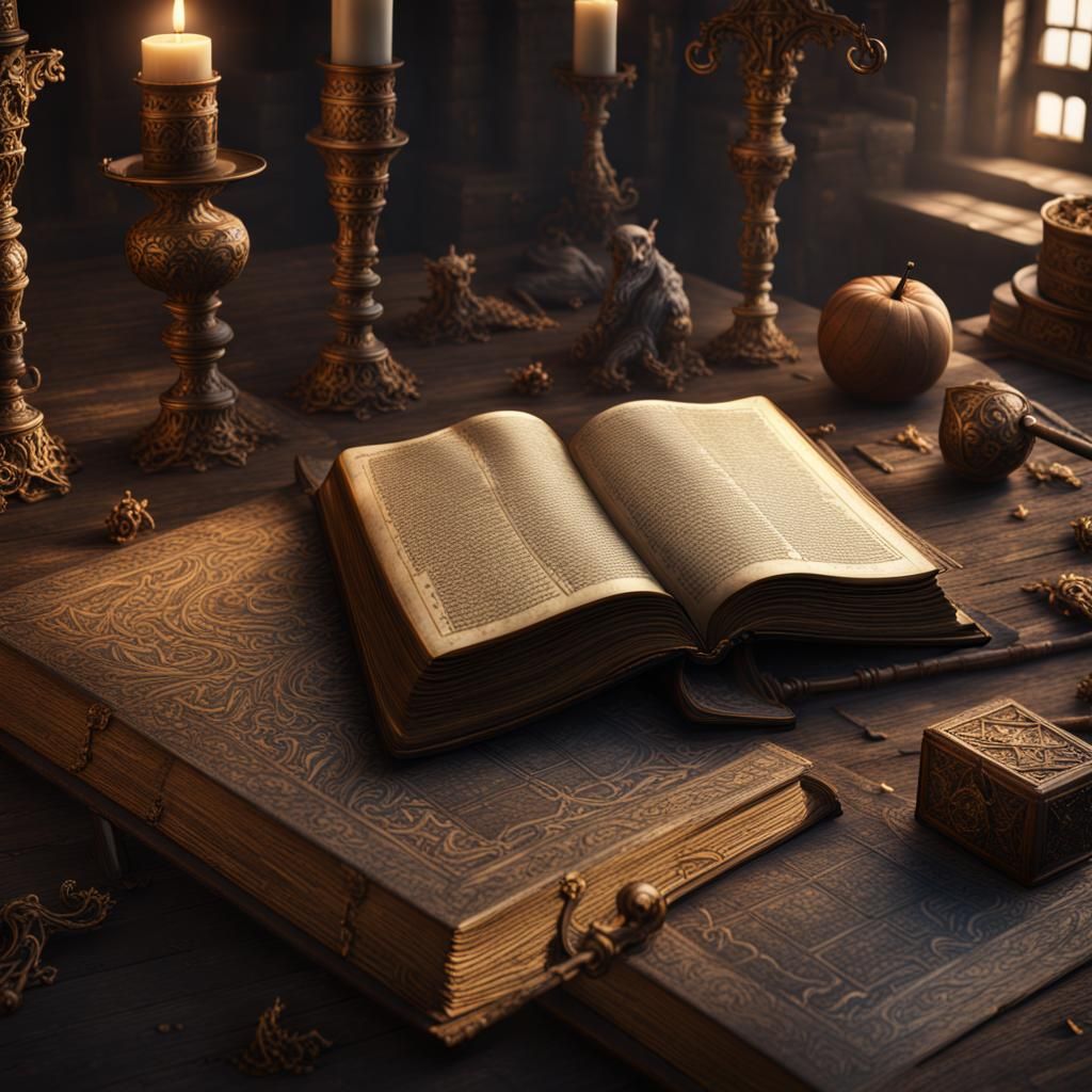 Detailed Medieval Bible in Matte Painting Style