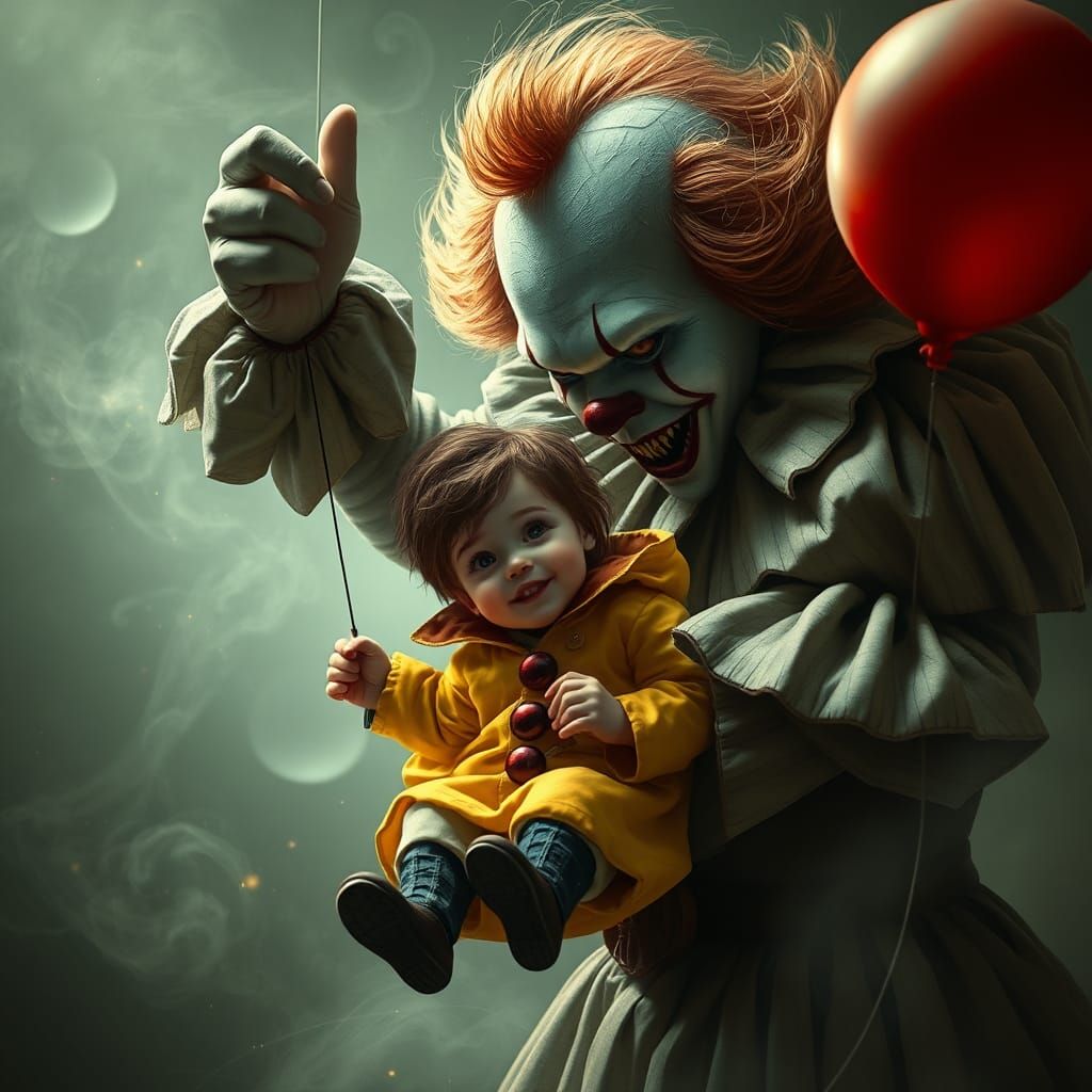 Pennywise Holds Georgie in Ethereal Fantasy Scene