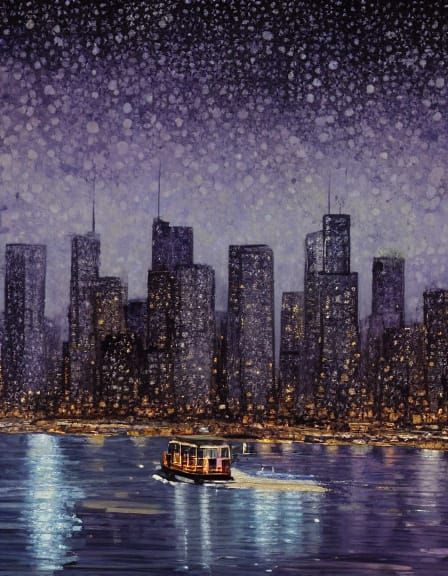 NYC Skyline Panorama on a Lonely Winter Night