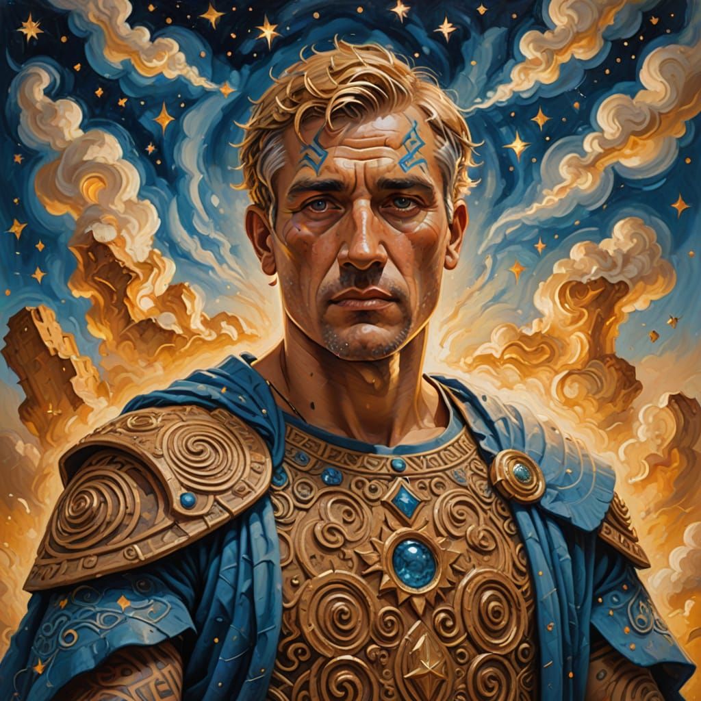 Roman Citizen in Toast Armor: Impasto Oil Painting