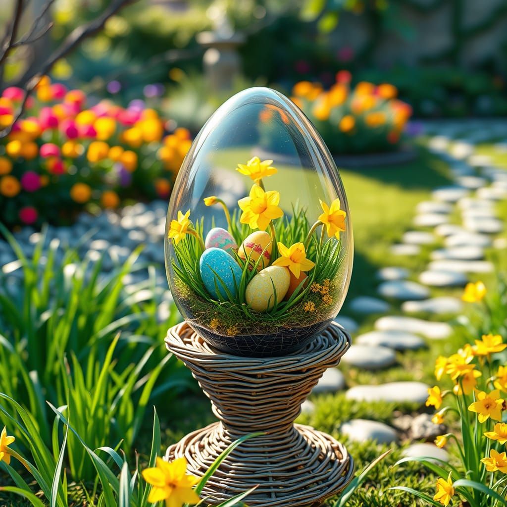 Easter Egg in a Magical Spring Garden Scene
