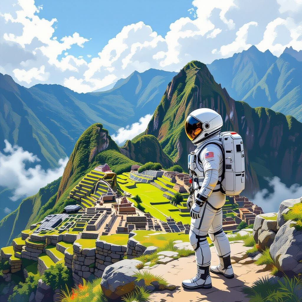 Astronaut's Machu Picchu Adventure: Digital Art