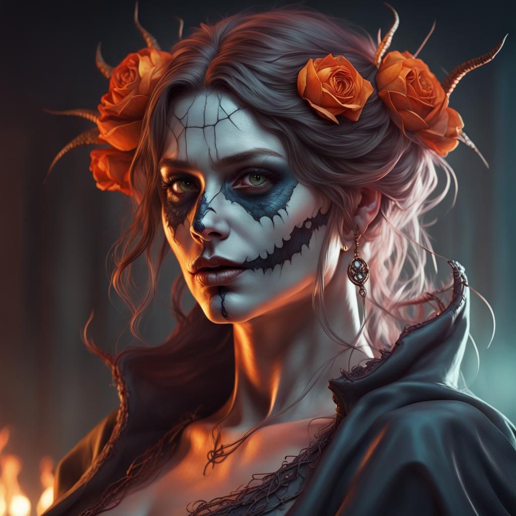 Scary Halloween Portrait in Hyperdetailed Style