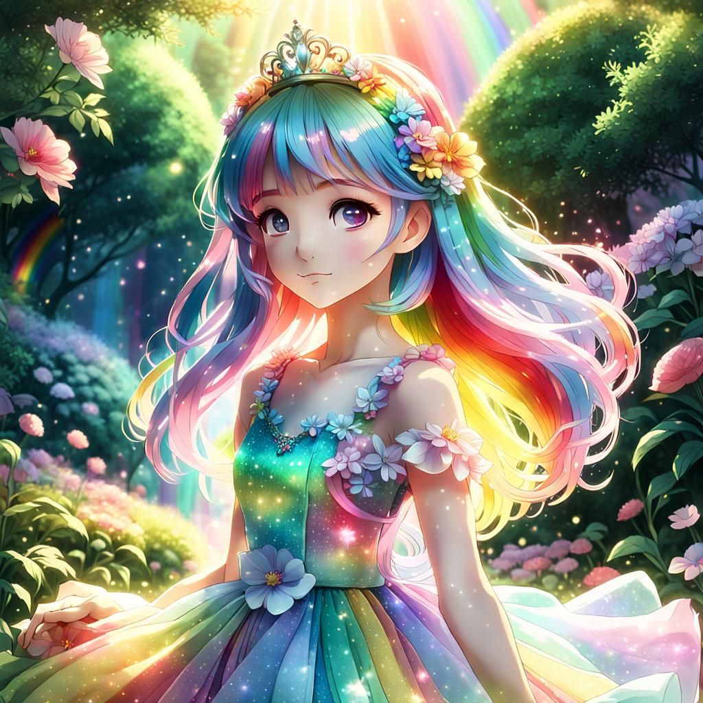 Rainbow Princess in Pastel Anime Garden