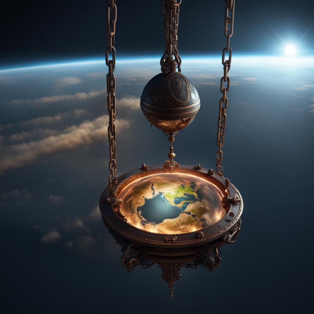 Bladed Pendulum Over Earth: Dark Fantasy Concept Art