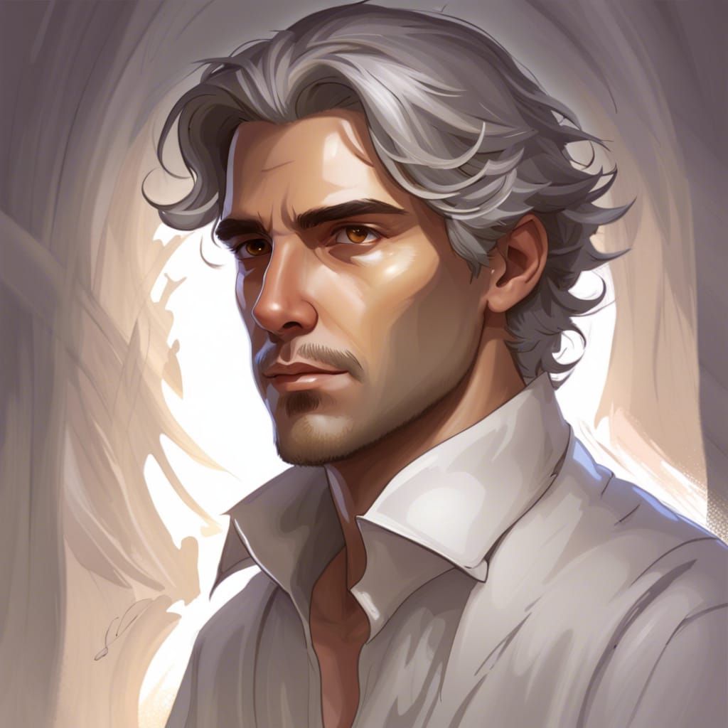 Detailed Portrait of a Young Man with Gray Hair