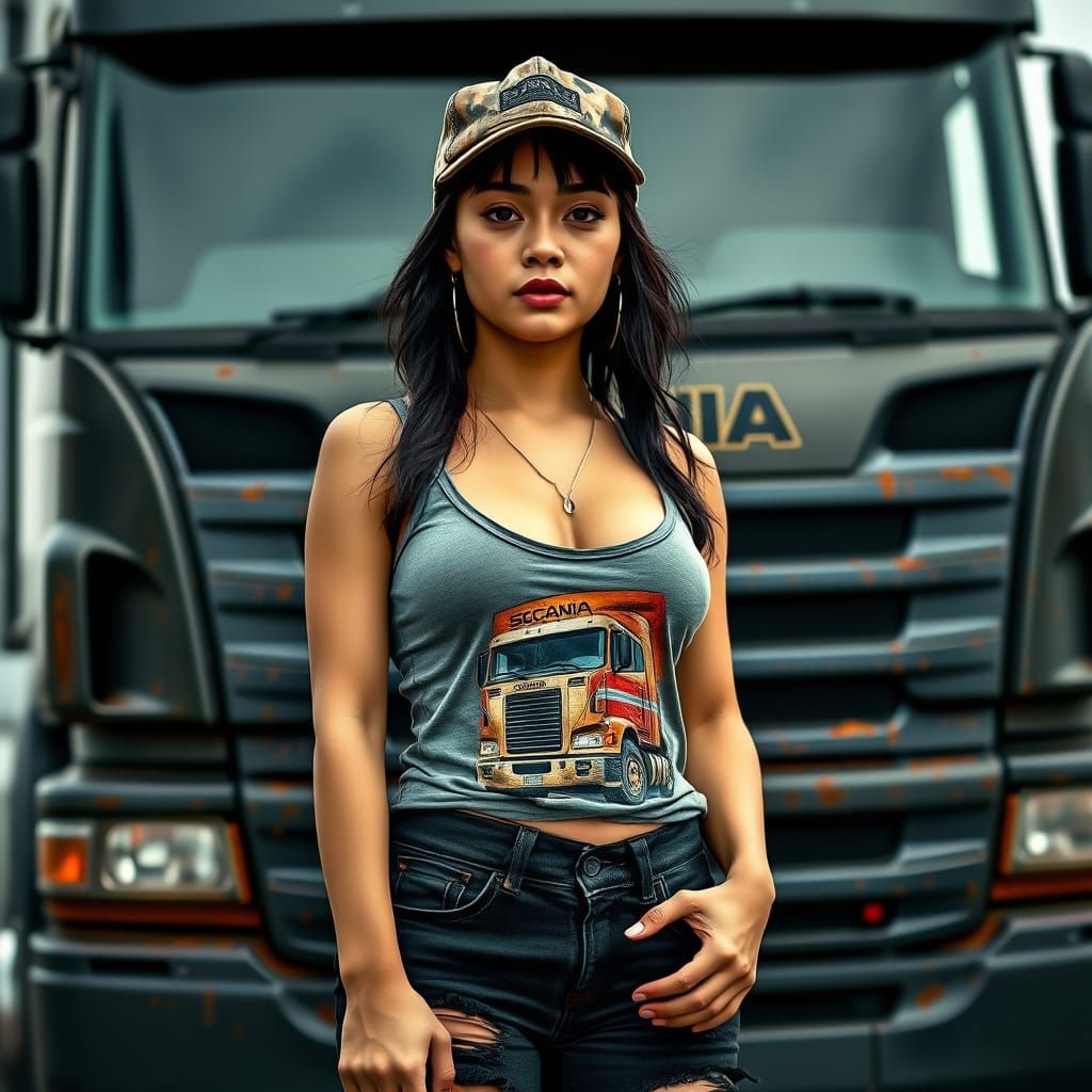 90s Filipina Trucker in Tarantino-esque Style