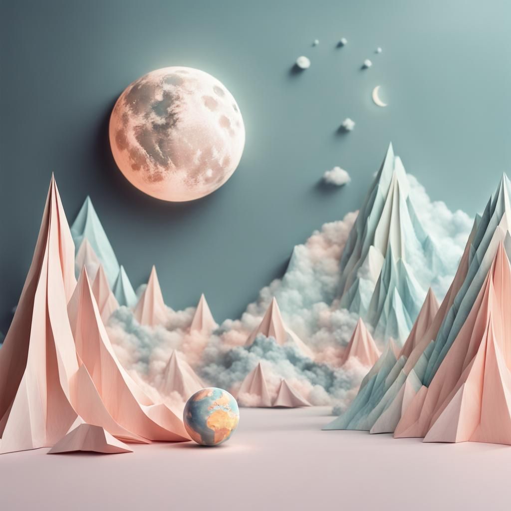 Earth and Moon in Pastel Post-Impressionist Style