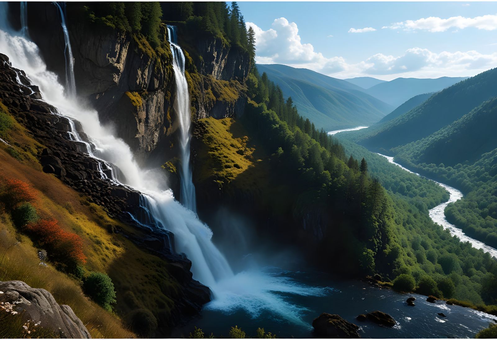 Breathtaking Waterfall Panorama in Cinematic Style