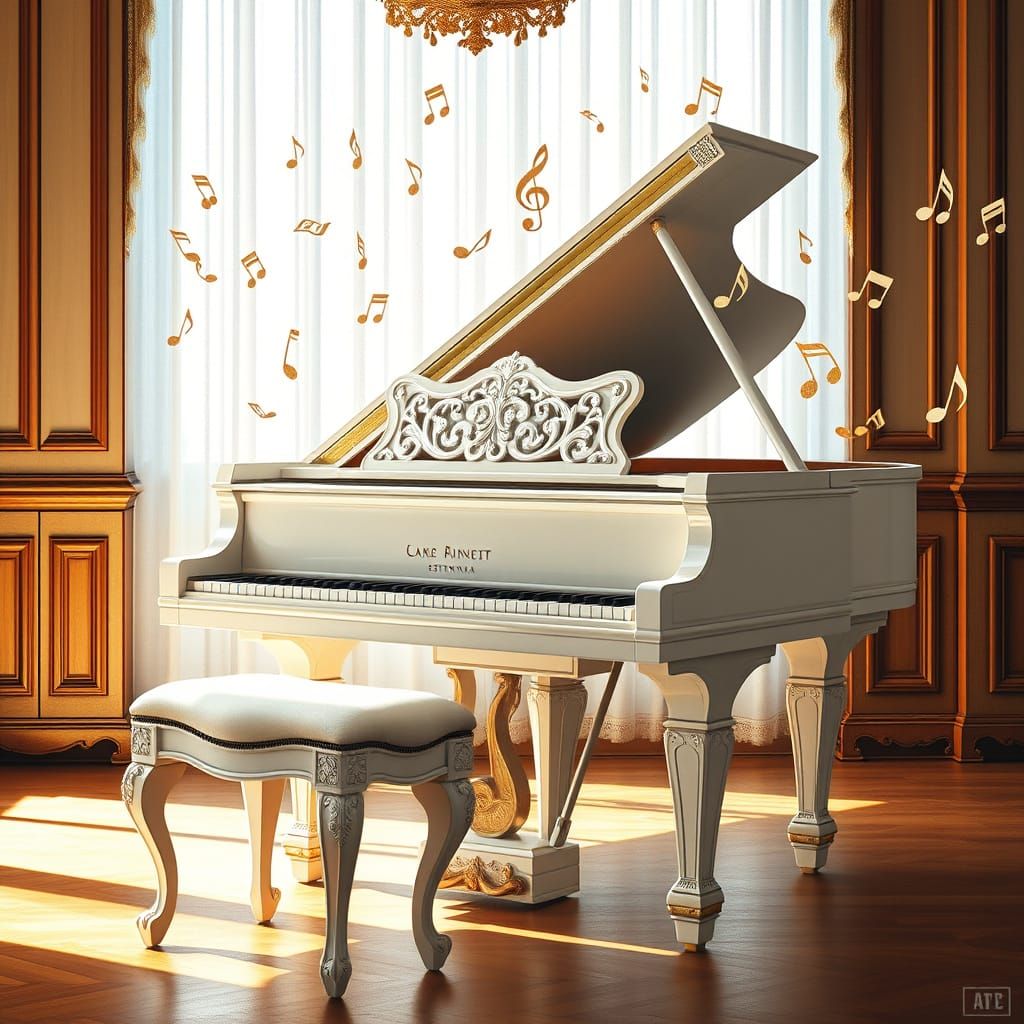 Elegant White Steinway Grand Piano in Impressionist Dreamsca...