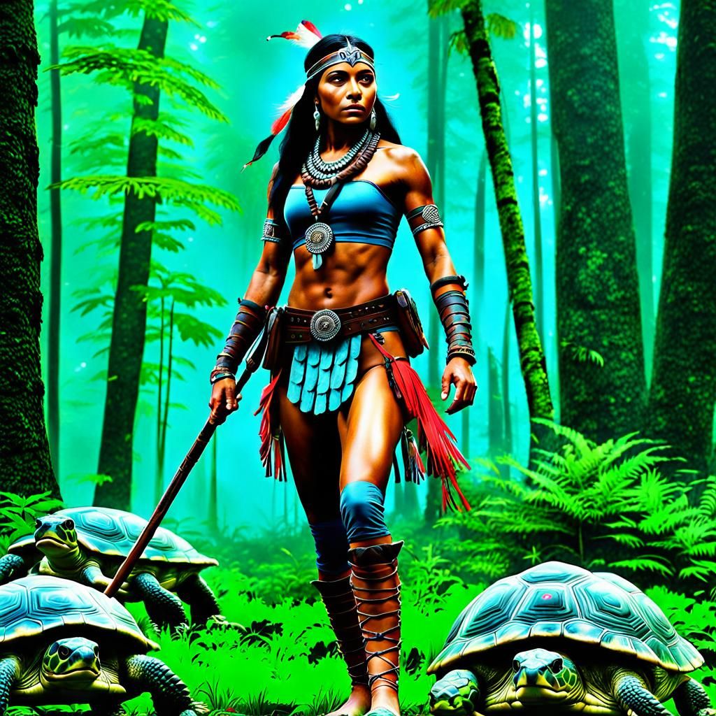 Lenape Warrior Princess with Turtles in Forest