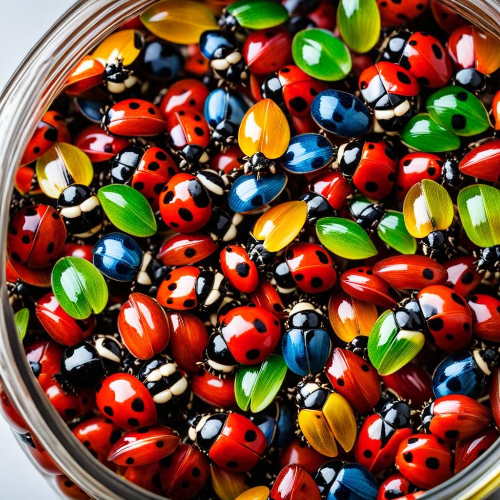 Glass Jar Overflowing with Multicolored Ladybugs